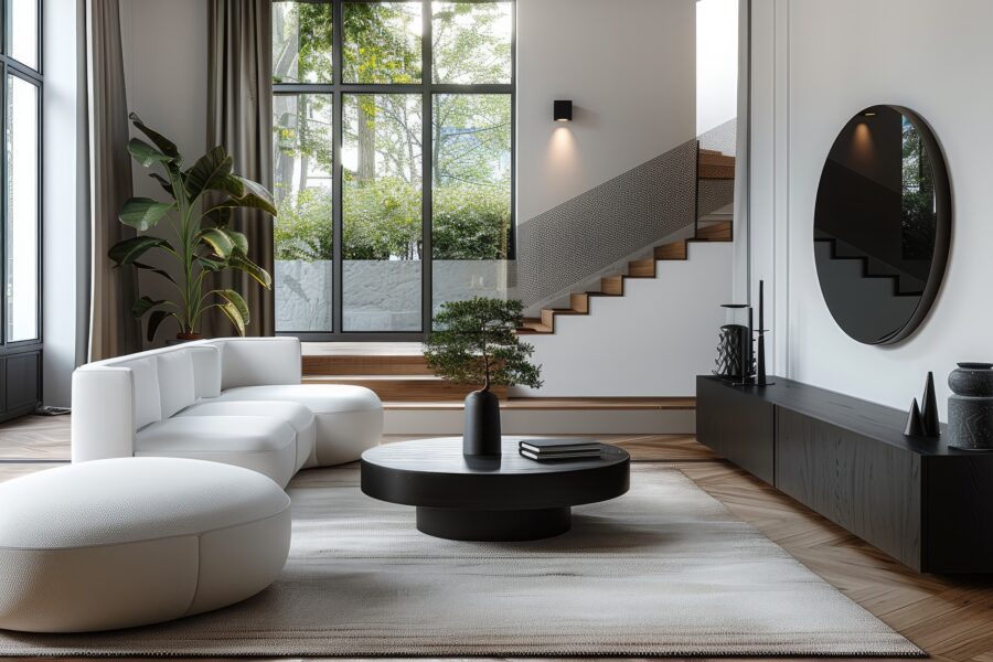 White Oak floors and matte black design