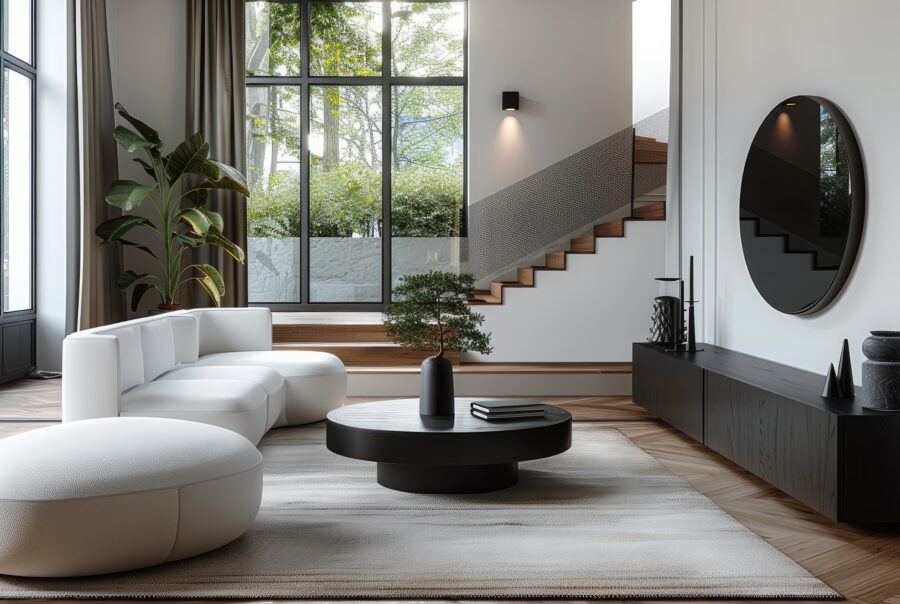 White Oak floors and matte black design