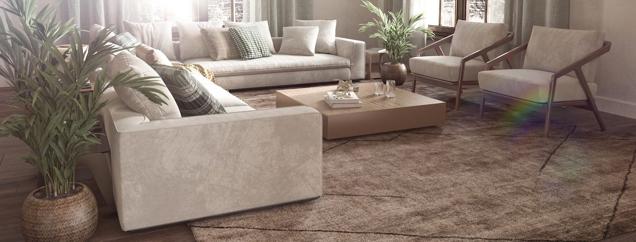 Bright coastal living room with neutral upholstered seating, natural textures